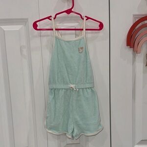 Carter's Mint Terry Strap Romper with Cream Trim